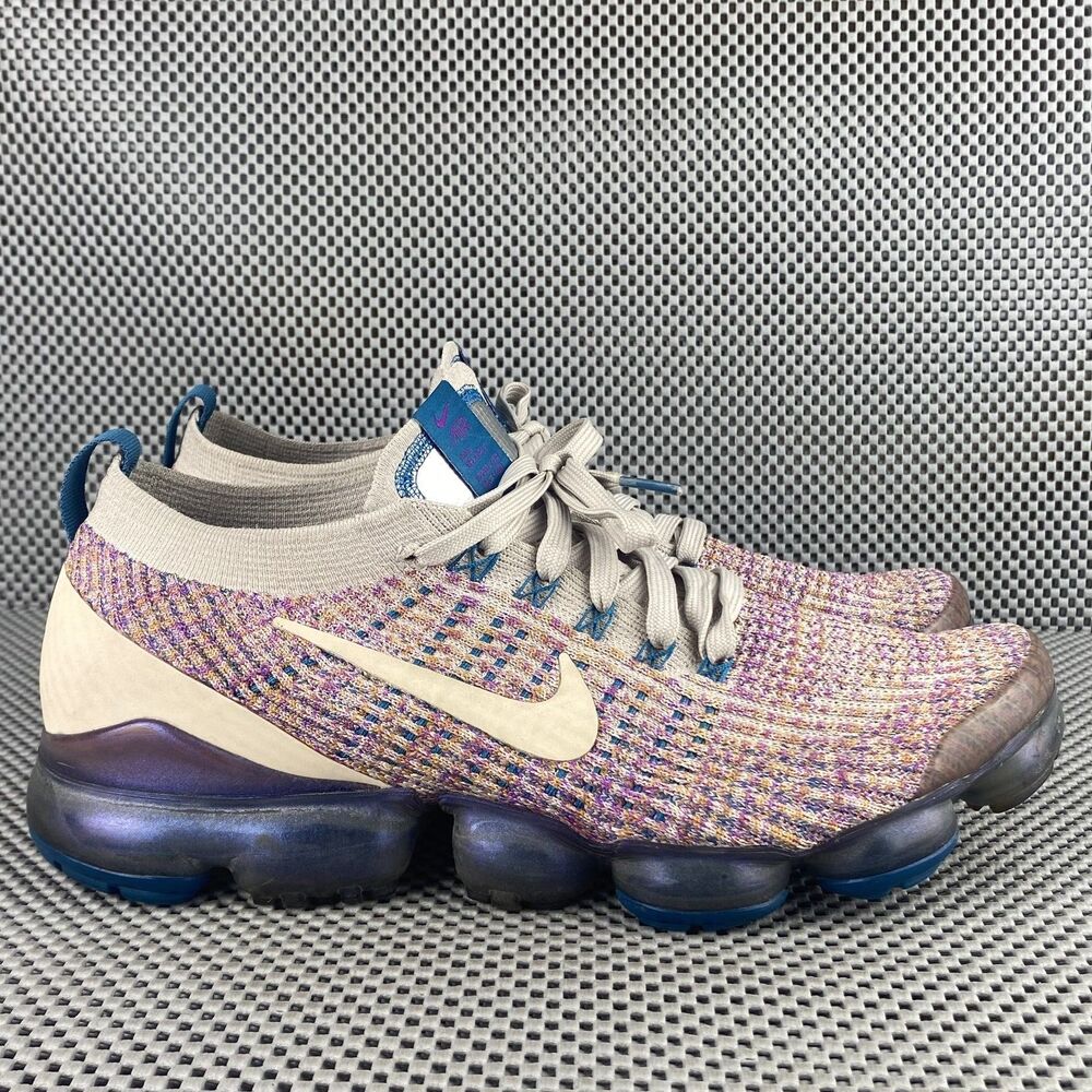 Nike Air VaporMax Flyknit 3 Running Shoes Womens 11 Cream Purple Logo Lace Up - Picture 1 of 12